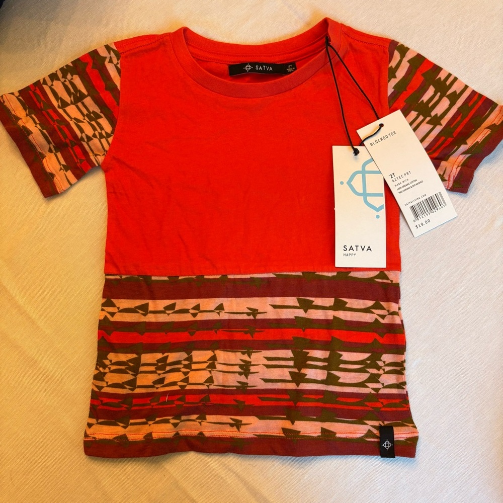 Red and Brown Short Sleeve Tee with Tribal Pattern
